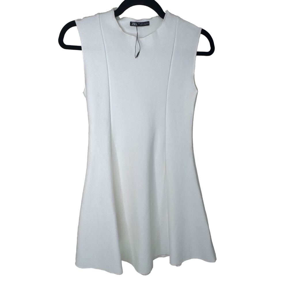 Zara White Mock Neck Skater Dress